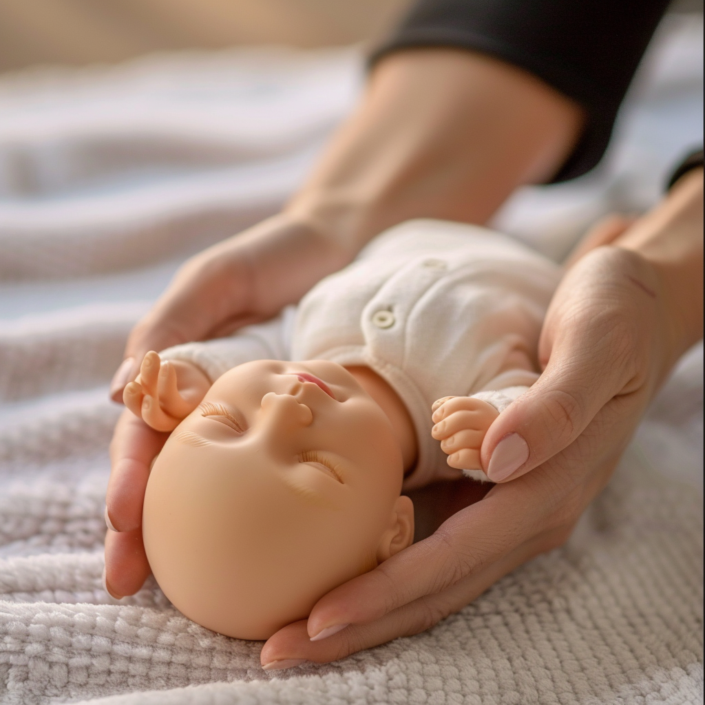 doll mirroring with massage on newborns